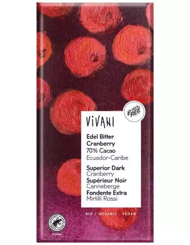 CHOCOLATE NEGRO CRANBERRY 70% VIVANI