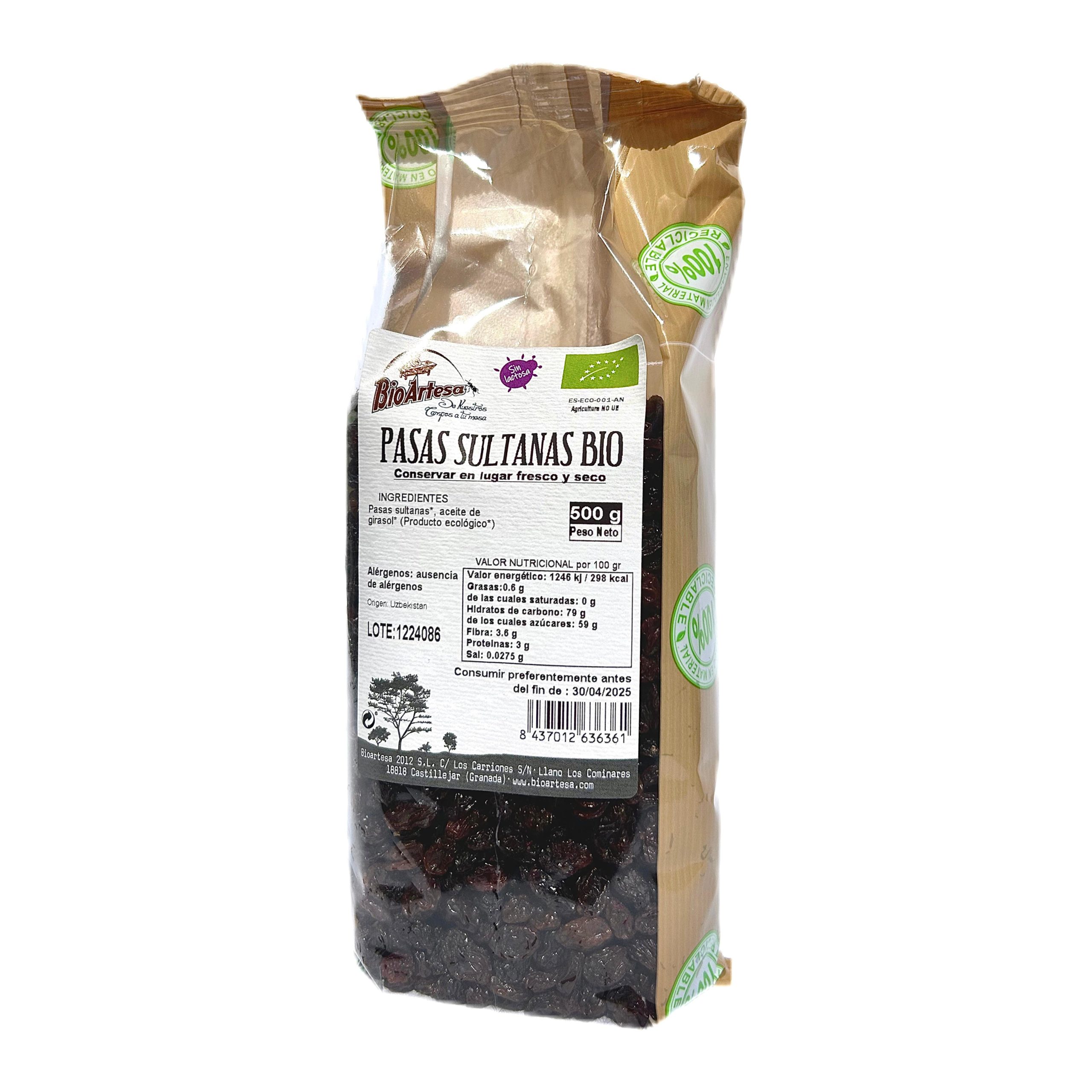 PASAS SULTANAS 500GR. BIOARTESA