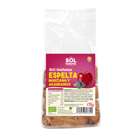 GALLETAS ESPELTA MANZANA/ARANDANOS, 175 G, SOL